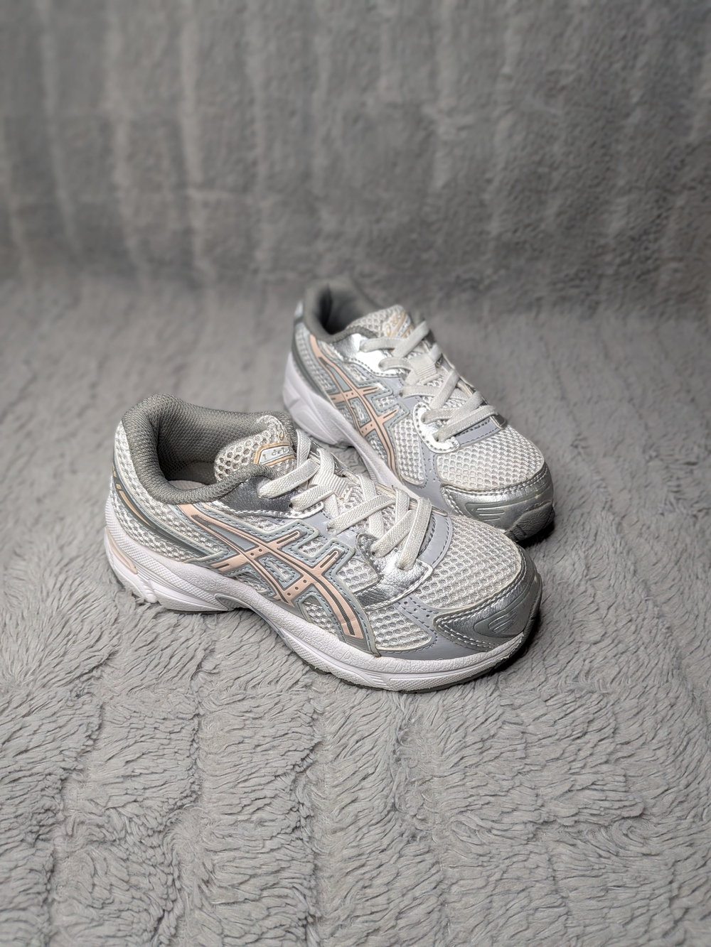 ASICS Kids' White & Light Pink Mesh Running Shoes